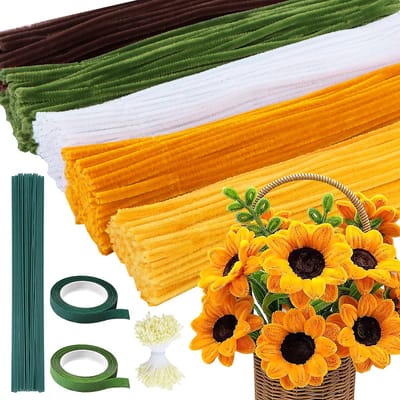 500 stuks gele chenilledraad | pijpenragers in 5 kleuren | met meeldraden en kunstmatige bloemstelen | voor DIY bloemenboeketten en Creativiteit doe-het-zelf decoratie, kunst- en knutselprojecten|Cyslmuk®