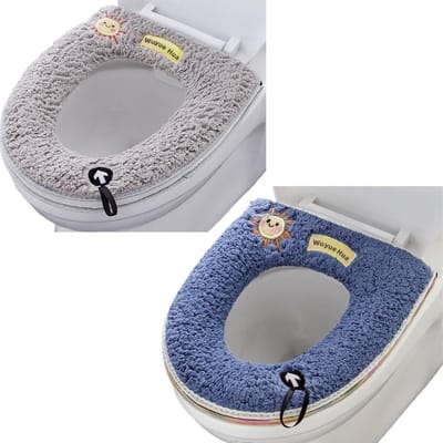 2 stuks universeel thuistoilet zitkussen met ophanglus badkamer zacht en warm wasbaar toiletbril cover pads (grijs+blauw)