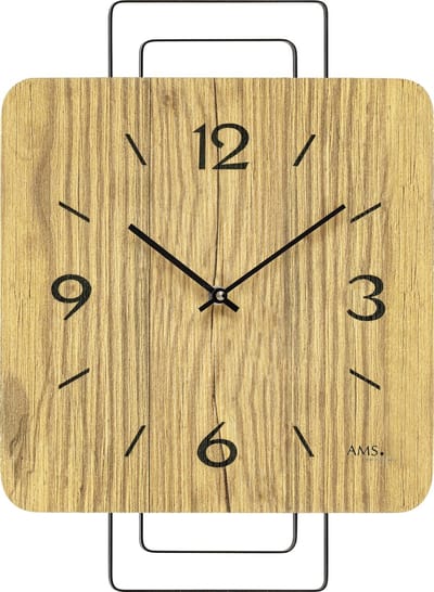 AMS W9700 - Wandklok - Analoog - Vierkant - Quartz - Metaal - Hout - LichtBruin/Beige - Zwart