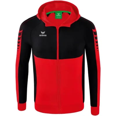 Erima Six Wings Trainingsjack Met Capuchon Kinderen - Zwart / Rood | Maat: 116