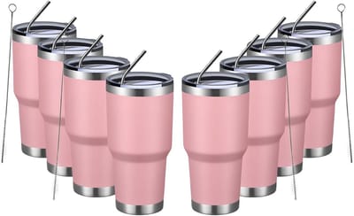 8-Pack Geïsoleerde RVS Bekers (920ml) met Deksel en Rietjes - Dubbelwandig Vacuüm voor Warme & Koude Dranken