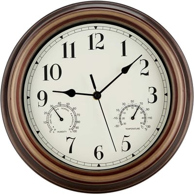12 Inch Muurklok met Thermometer - Waterdichte Batterijklok