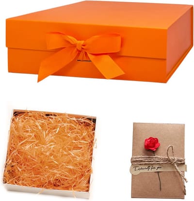 Dailygoods - Idota Geschenkdoos met deksel, oranje, magnetische geschenkdozen met lint, wenskaarten, vulmateriaal, geschenkdozen voor bruiloft, verjaardag, Kerstmis, jubileum