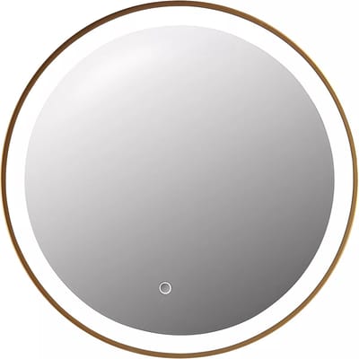 Vente-unique Badkamerspiegel rond met LED-verlichting NUMEA - L60 x H60 cm - Goudkleurig
