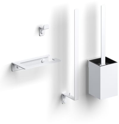 Clou - Fold Accessoireset Bestaande Uit Toiletborstel, Toiletrolhouder, Reserverolhouder En Kledinghaak, Mat Wit