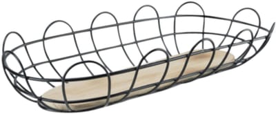 Cosy & trendy Broodmandje Boulanger - metaal/hout - 40 x 15 x 8 cm - zwart/beige - groot formaat- serveren broodjes
