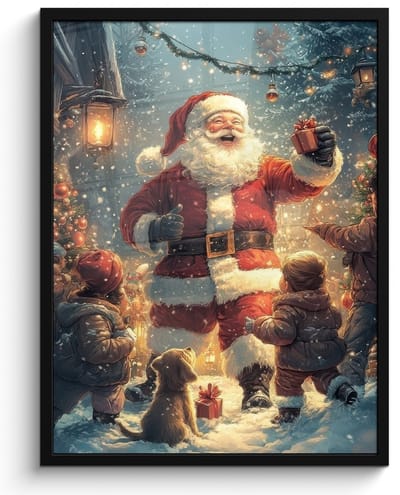 Poster in lijst - Fotolijst 60x80 cm - Posters - Kerstvreugde - Sneeuw - Kleurrijk - Posterlijst zwart - Decoratie - Wanddecoratie woonkamer - Muurdecoratie slaapkamer - Kerstversiering - Kerstdecoratie voor binnen - Kerstmis