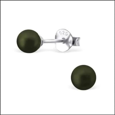 Aramat Jewels | Oorbellen | Zilveren Parel Oorbellen - Tijdloze Elegantie | 4mm / Donker Groen | | | Zilver | Kinderen, Volwassenen | Verkleurd niet