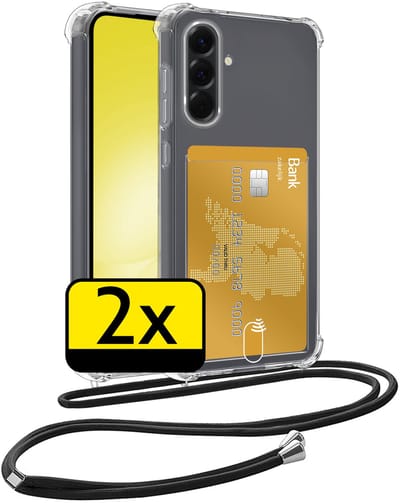 Hoesje Geschikt voor Samsung A56 Telefoonhoesje Met Koord Case Pashouder Siliconen - Hoes Geschikt voor Samsung Galaxy A56 Hoesje Met Kaarthouder - Transparant - 2 Stuks