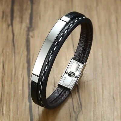 Delysia King 2021 Trendy Heren Lederen Weefarmband Vrijetijdskleur Contrast Roestvrijstalen Bangle zilver