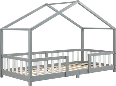 Kinderbed Treviolo huisbed 90x200 cm lichtgrijs en wit [en.casa]