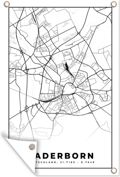 Muurdecoratie Paderborn - Plattegrond - Kaart - Stadskaart - 120x180 cm - Tuinposter - Tuindoek
