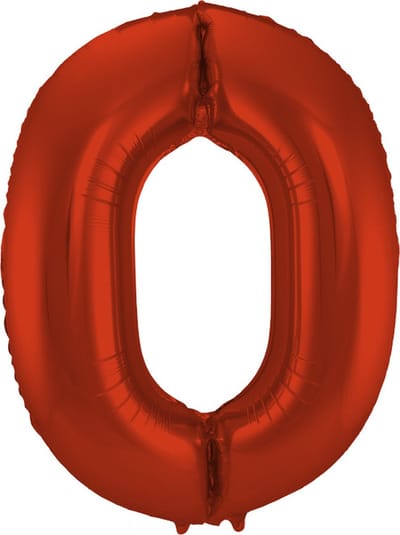 Folat - Folieballon Cijfer 0 Rood Metallic Mat - 86 cm