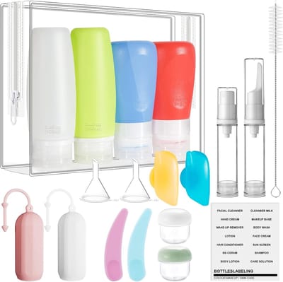 Famanu – Reisflessen Set voor Toiletartikelen 3.4 oz/3.0 oz Siliconen Goedgekeurd Lekvrije Hervulbare Reisflessen - voor Shampoo Conditioner Lotion Vloeistoffen (BPA-vrij)