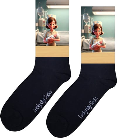 Kraam zuster - Opkikker - Grappige sokken - Valentijns cadeau - Verjaardag cadeau - Sinterklaas cadeau - Grappige sokken - Leuke sokken - Vrolijke sokken - Ziekenhuis - Vaderdag - Moederdag - Kraam cadeau - Socks die Happy maken - 37-44
