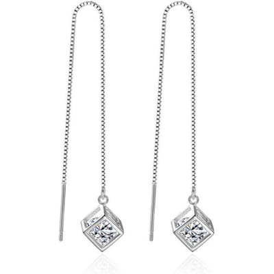 Nieuwe 925 sterling zilveren damesoorhanger, modieuze luxe vierkante oorhanger, hoogwaardige zirkonia oorbellen, paar oorbellen, sieraad, cadeau white