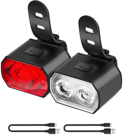 Voor- en achterfietsverlichting, oplaadbare LED-fietslamp via USB met 6 lichtstanden, geschikt voor mountainbikes en gewone fietsen