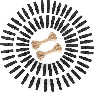 Kleine Houten Wasknijpers 3.5 cm - 100 Stuks Foto Klemmen met 20 m Jute Touw voor Creatieve Projecten en Decoratie voor Halloween
