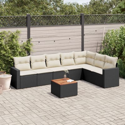 vidaXL - 8-delige - Loungeset - met - kussens - poly - rattan - zwart