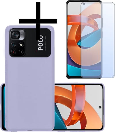 Hoesje - Met Screenprotector - Geschikt voor Xiaomi Poco M4 Pro 5G - Sterk & Shockproof - Back Cover - Siliconen Case - Telefoon Hoes - Lila