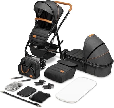 2-in-1 Kinderwagen met Reiswieg en Buggy | Geschikt vanaf Geboorte tot 4 Jaar | Pompbare Gelagerde Wielen