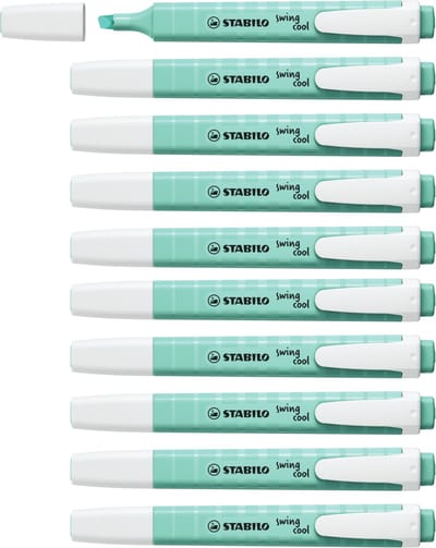 STABILO swing cool - Markeerstift - Perfect Voor Onderweg - Pastel - Vleugje Turquoise - Doos 10 stuks