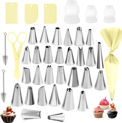Famanu – Spuitmondenset met herbruikbare spuitzak, RVS decoratieset voor taarten, koekjes en gebak