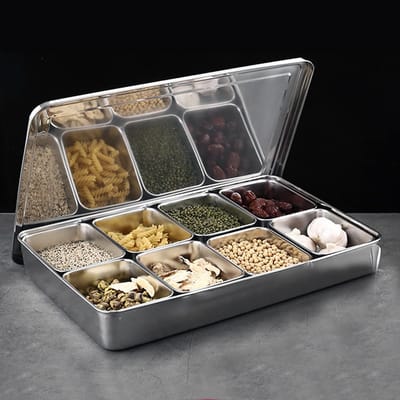 Dailygoods- Kruidendoos Aluminium - 8 Roosters - Kruidenbox - Opslagcontainers - Keukengerei - Capaciteit 630 ml per rooster - Specerijdoos