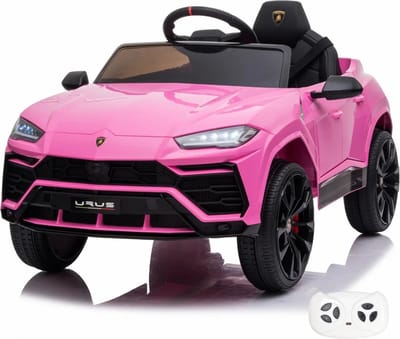 Lamborghini Urus Full Option Elektrische Kinderauto 1 tot 6 jaar – Officieel Gelicentieerd Accuvoertuig met Lederen Zitje, Schokdempers & MP3 – 12V Kinderauto met Afstandsbediening, Werkende Deuren & Soft-Start – Roze