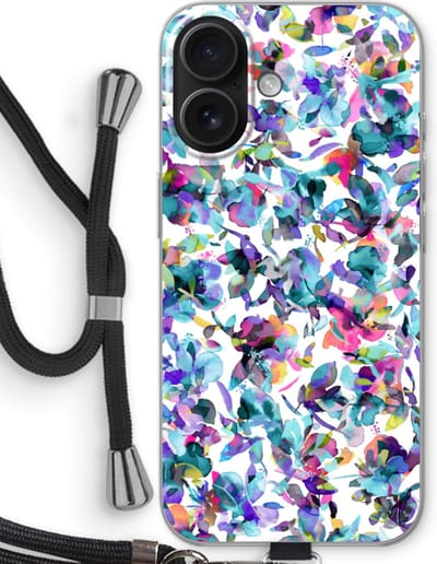 Case Company® - Hoesje met koord geschikt voor iPhone 16 hoesje met Koord - Hibiscus Flowers - Telefoonhoesje met Zwart Koord - Bescherming aan alle Kanten en Over de Schermrand