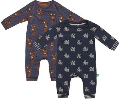Charlie Choe - 2pack - Grijs - Navy Boxpak - Salopette - Kruippakje - Babypakje - Jumpsuit - Geboortepakje - Romper - Draken- Tijgers - Maat 62