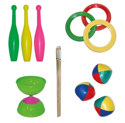 Playtime - Circus jongleerset - 3 jongleerballen - 3 jongleerringen - 3 jongleerkegels - diabolo - 10 delig