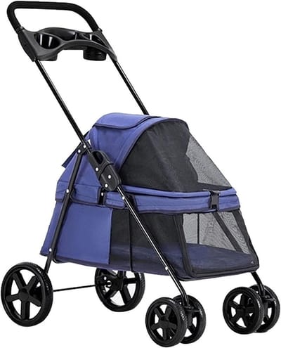 Huisdieren Wandelwagen - Hondenbuggy - Comfortabel Reizen - Opvouwbaar Lichtgewicht - 6 kg Draagkracht - Blauw