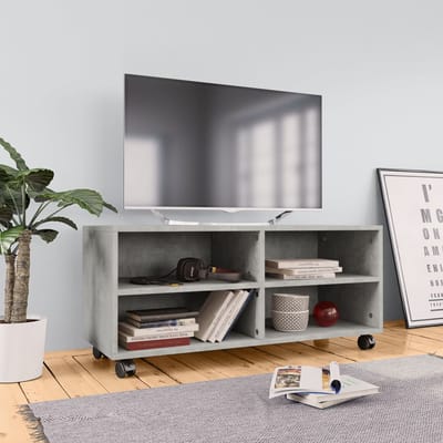 vidaXL - Tv-meubel - met - wieltjes - 90x35x35 - cm - bewerkt - hout - betongrijs