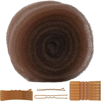 Kussenset voor het opsteken van kapsels met 178 cm haarspons, haarspelden en volumehulpmiddel in lichtbruin, ideaal voor elegant haarstyling en volume creëren