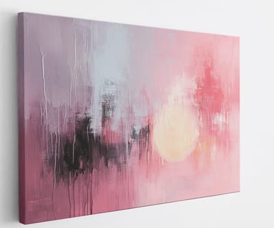 Saammp Canvas Schilderij - Roze penseelstreken - Abstract kunstwerk - 45x30 - Foto op canvas - Wanddecoratie - Muurdecoratie Woonkamer - Slaapkamer decoratie - Canvas Print