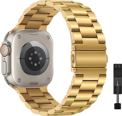 Innerlight® Metal - Goud - 38mm / 40mm / 41mm - Metalen bandje geschikt voor Apple Watch - Stainless Steel Watch Band - Geschikt als Apple Watch bandje voor Series 1/2/3/4/5/6/7/8/9/10 42mm/11 42mm/SE
