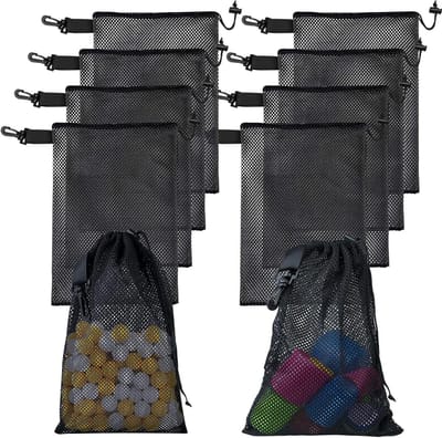 Netvakken met trekkoord - Opbergzakken draagbaar - Organiseren van spullen - Ademend en sneldrogend - 10 stuks 40x50cm - Zwart