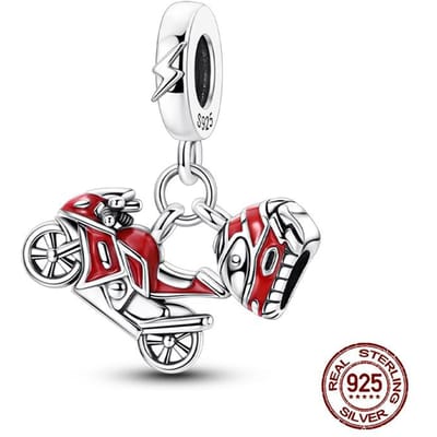 Authentique Original Cool Breloque Perles Composants de Perles Métal Cuivre Rouge Casque de Moto Pendentif Composant de Perle Conçu Pour Femme Homme Haut gray