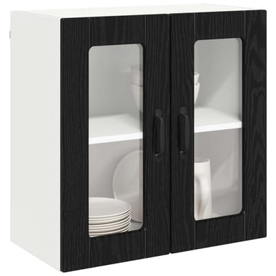 vidaXL - Wandglas - Kasten - LUCCA - Zwart - eiken - 60 - x - 31 - x - 60 - cm - Bewerkt - hout