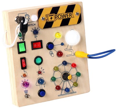 Montessori Busy Board voor peuters, houten activiteitenbord met led-lichtschakelaars, sensorisch speelgoed voor kinderen, speelgoed voor de motoriek, educatief verjaardagscadeau voor jongens en meisjes van 1-3 jaar