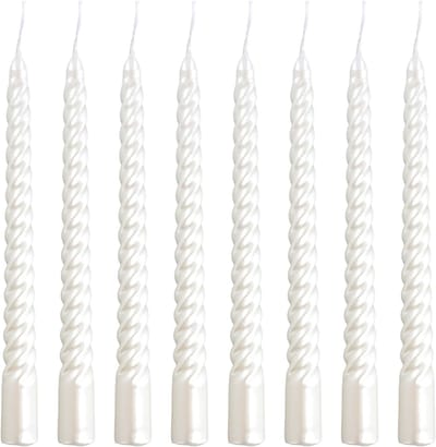 Set van 8 Conische Kaarsen, 20cm Witte Gedraaide Kaarsen voor Diner, Verjaardagen en Feestdecoratie