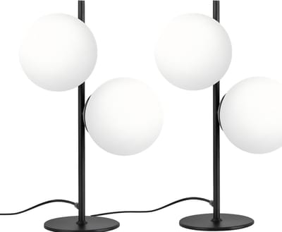 Glitzerlife - Tafellamp Tafellampen - 2 Stuks Nachtlamp Bedlamp - 2xE27 industrieel modern design - bedlampje met schakelaar - metaal en wit glas - Ø21.5cm - Matzwart