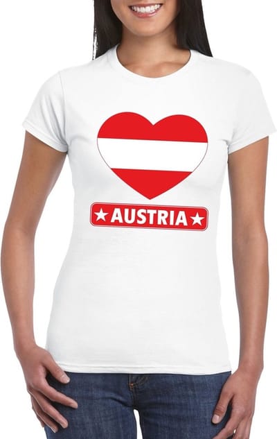 Oostenrijk t-shirt - met hartjes vlag print - wit - voor dames - korte mouwen - landen supporters S