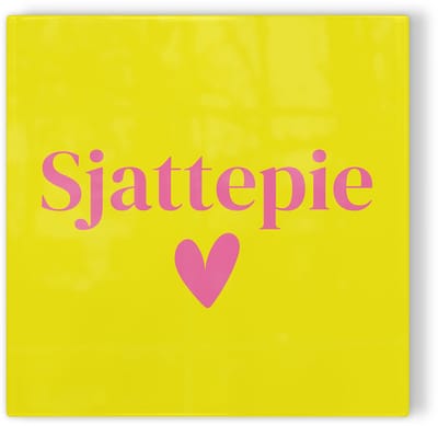Tegeltje Maastricht Sjattepie - geel roze - tegeltje stad - tegeltje met tekst