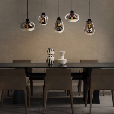 Hanglamp Steinhauer Reflexion 3078ZW Zwart 100cm Breed, Glas en Metaal, In Hoogte Verstelbaar, Voor BinnenGebruik