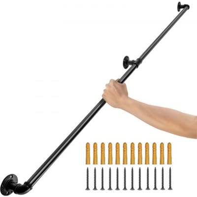 VEVOR Pijp Trapleuning 1,2m Leuningen Trappen Binnen Zwart Outdoor Indoor Universele Trapleuning Gemaakt van Koolstofstaal en Matte Afwerking met 200 kg Laadvermogen voor Binnen- en Buitenleuningen