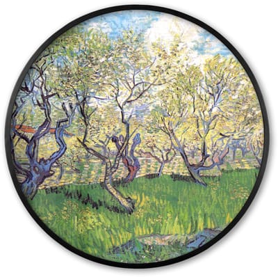 Poster in lijst Rond - Fotolijst 60x60 cm - Posters - Boomgaard met bloeiende pruimenbomen - Vincent van Gogh - Ronde posterlijst zwart - Decoratie - Wanddecoratie woonkamer - Muurdecoratie slaapkamer
