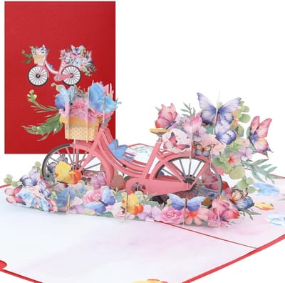Stijlvolle 3D Pop Up Kaart met Vlinder en Fietsontwerp - Creatieve Verjaardagskaart, Cadeau voor Moederdag en Valentijnsdag, Perfect voor Feestjes en Graduaties