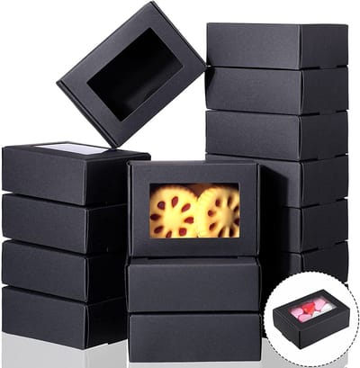 Cadeauverpakking - 20 stuks - met transparant venster - Afmetingen 8,5 x 6 x 3 cm - Vierkant - Geschikt voor huwelijksgeschenken, sieradenverpakking - Zwart